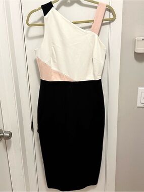 Dylan Gray Ponte Color Block Cocktail Dress 6 NWT black white pink sleeveless